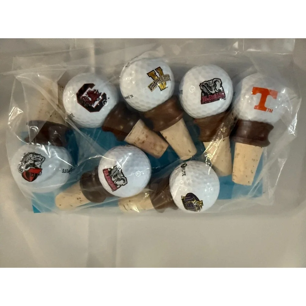 NCAA Top Flite Golf Ball Wine Bottle Stoppers College Vols Vandy Bama Bulldogs